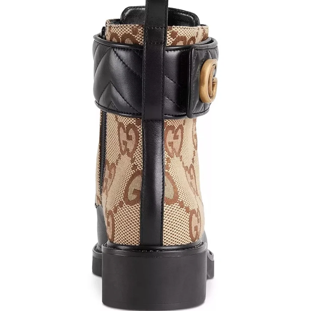 Gucci Double G Logo Leather Combat Boots - Picture 9 of 10